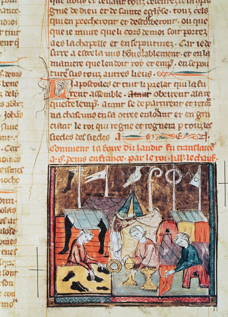 Fol.122v kereskedők a Lendit vásáron St. Denis közelében, a Grandes Chroniques de France-tól, 1375-79 alkotó: French School
