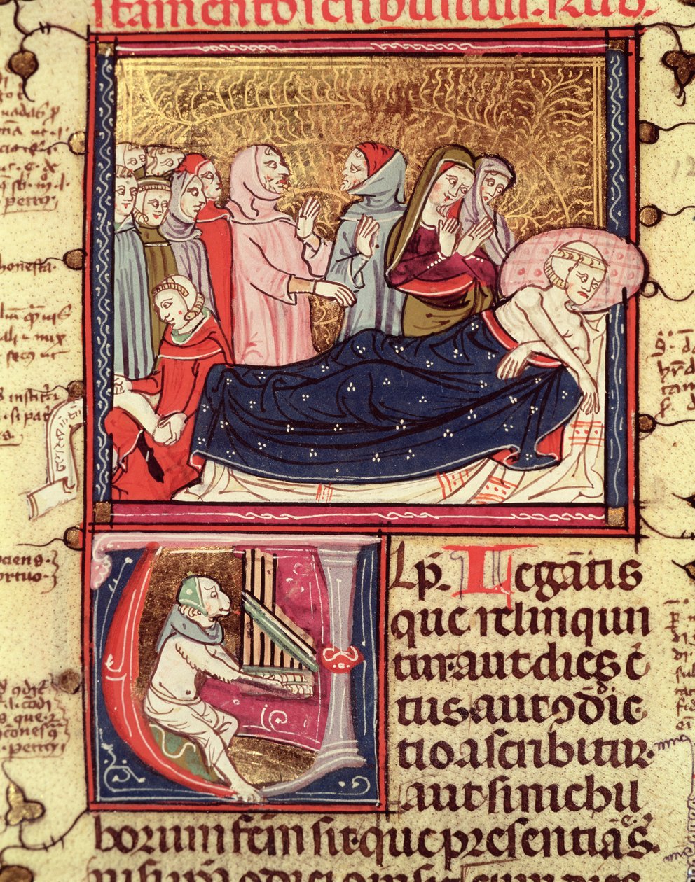 Fol.195v Egy haldokló ember, aki akaratát diktálja, Justinianiból Fortiatumban alkotó: French School