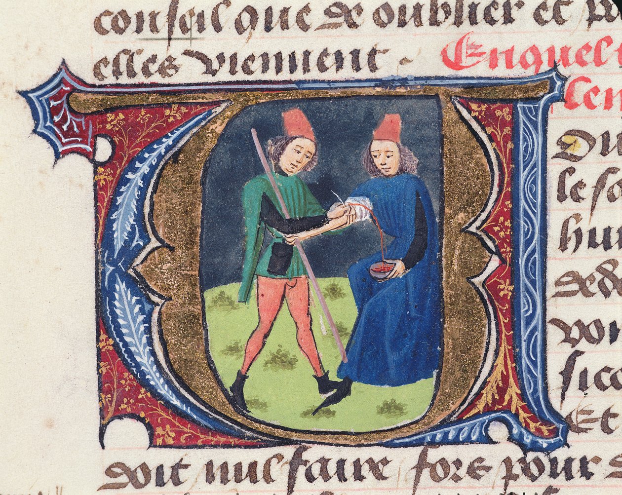 Fol.19r Bloodletting, Traite de Medicine, Aldebrande de Florence, 1356 alkotó: French School