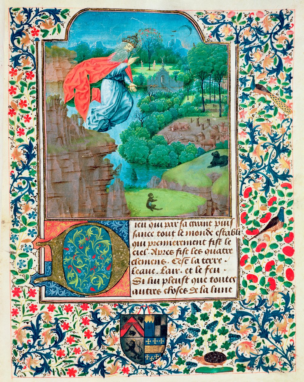 Fol.1 A világ teremtése, Aldebrande de Florence Traite de Medecine című művéből, 1356 alkotó: French School