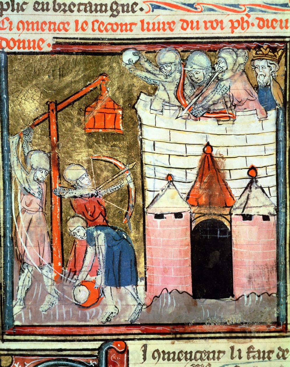 Fol.261v A Chinon kastély ostroma, a Grandes Chroniques de France-ból, 1375-79 alkotó: French School