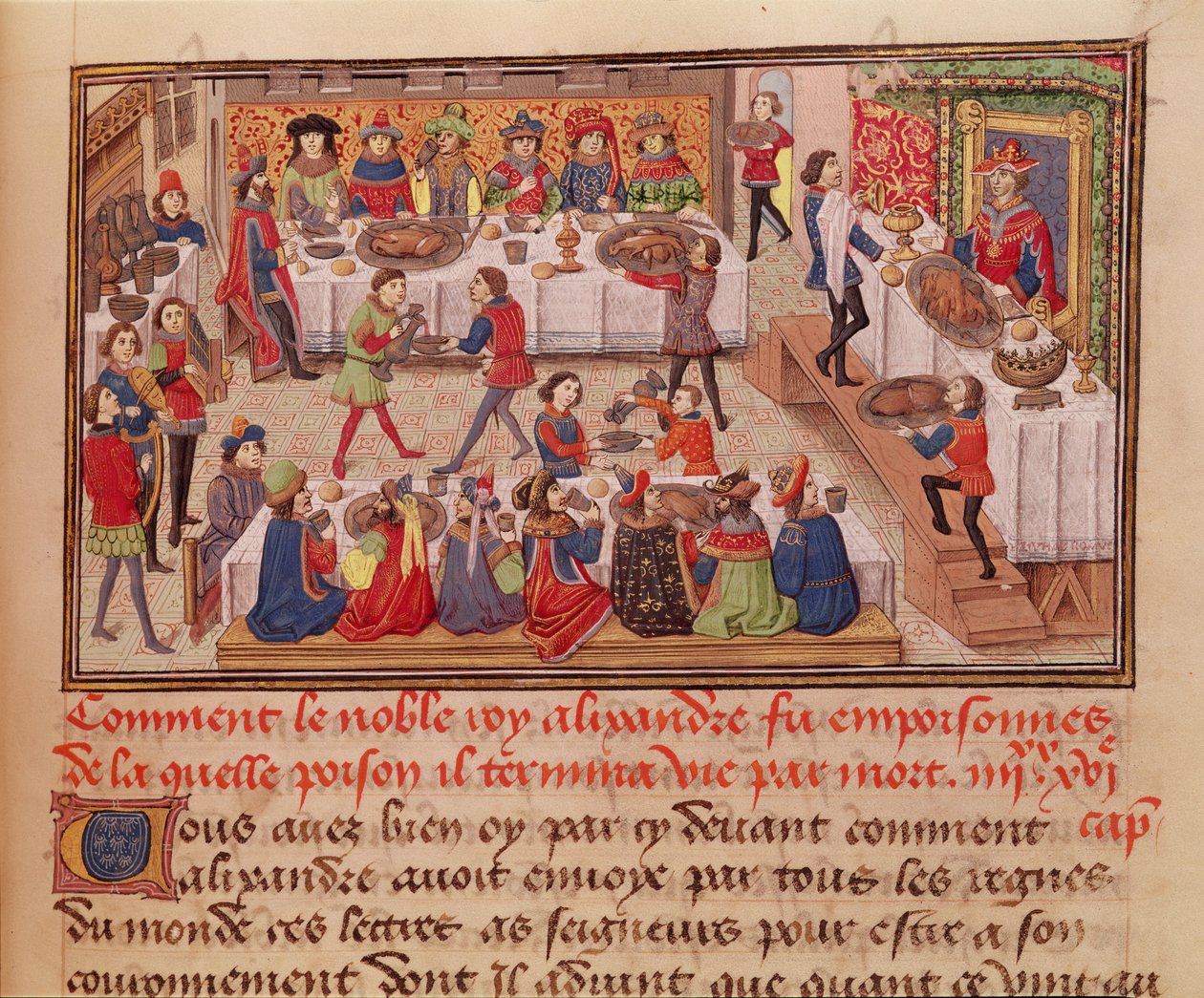 Fol.298r Hogyan mérgezték meg Sándor nemes királyt, illusztráció Jean Wauquelin könyvéből, a Histoire du Grand Alexandre 1460-ból alkotó: French School