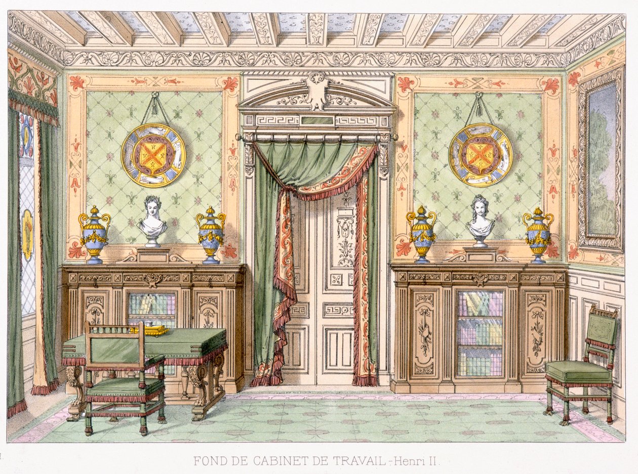 Fond de cabinet de travail II. Henrik stílusában a Le Gared-Meuble-ból, alkotó: French School