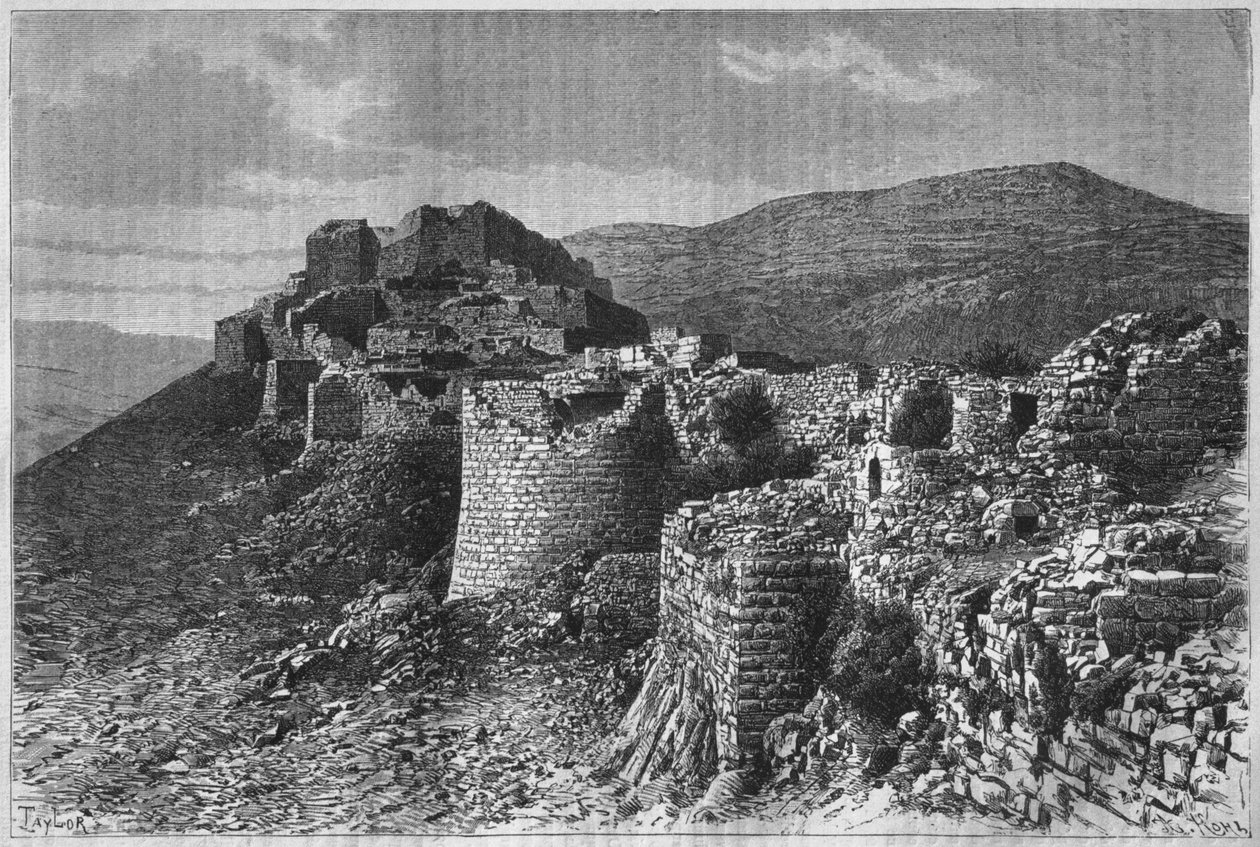 Baniyas erődje, Szíriából ma. Utazások Föníciában, Libanonban és Júdeában. Louis Charles Emile Lortet 1875-1880, 1884 (bw metszet) alkotó: French School