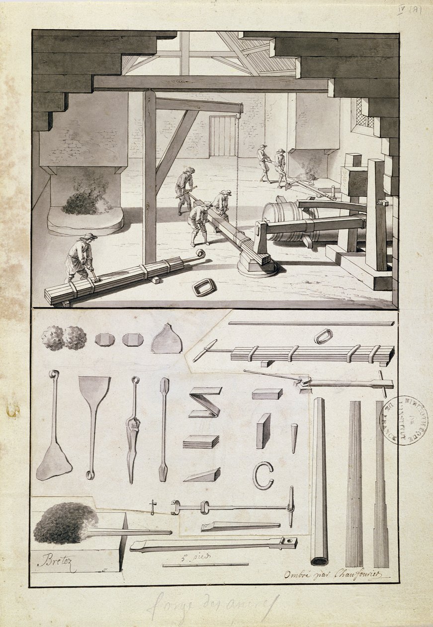 Öntöde, L. Simonneau rajza a Description des Arts et Métiers számára, amely Diderot-t ihlette az Encyclopédie számára alkotó: French School