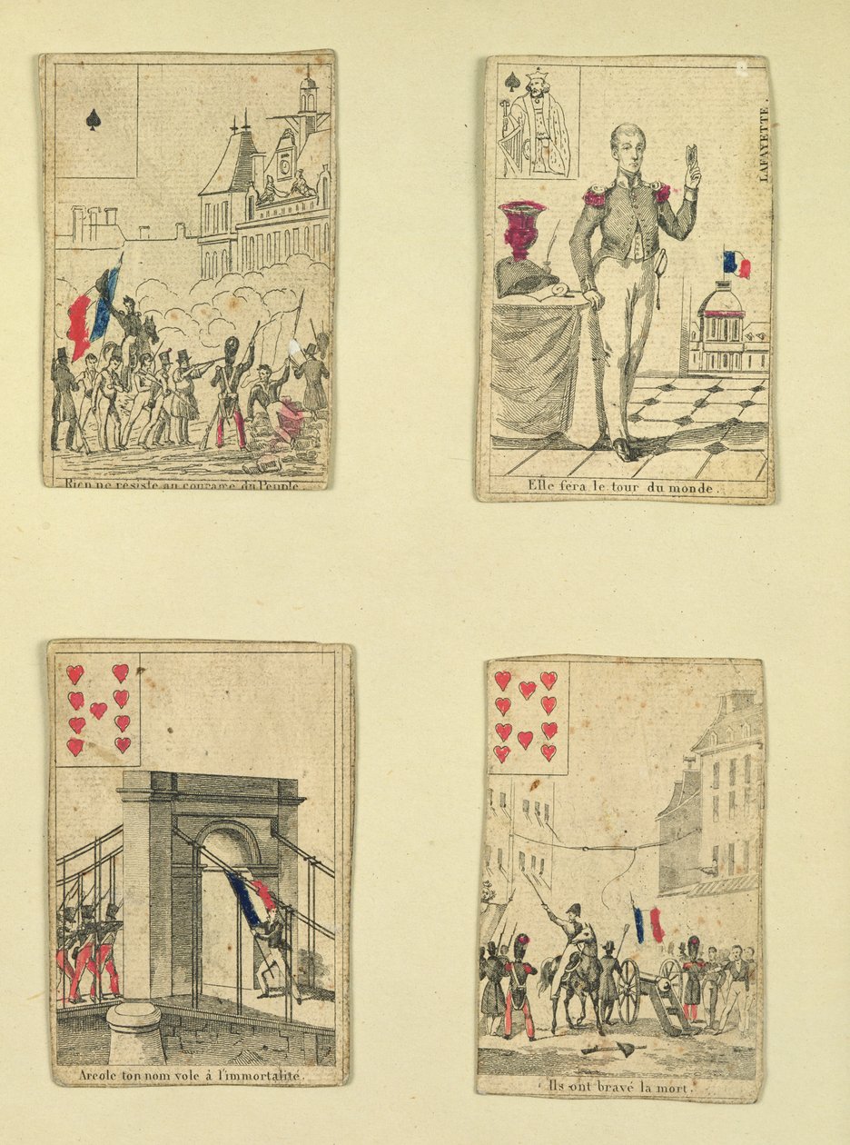 Négy játékkártya 1830. július hőseinek emlékére alkotó: French School