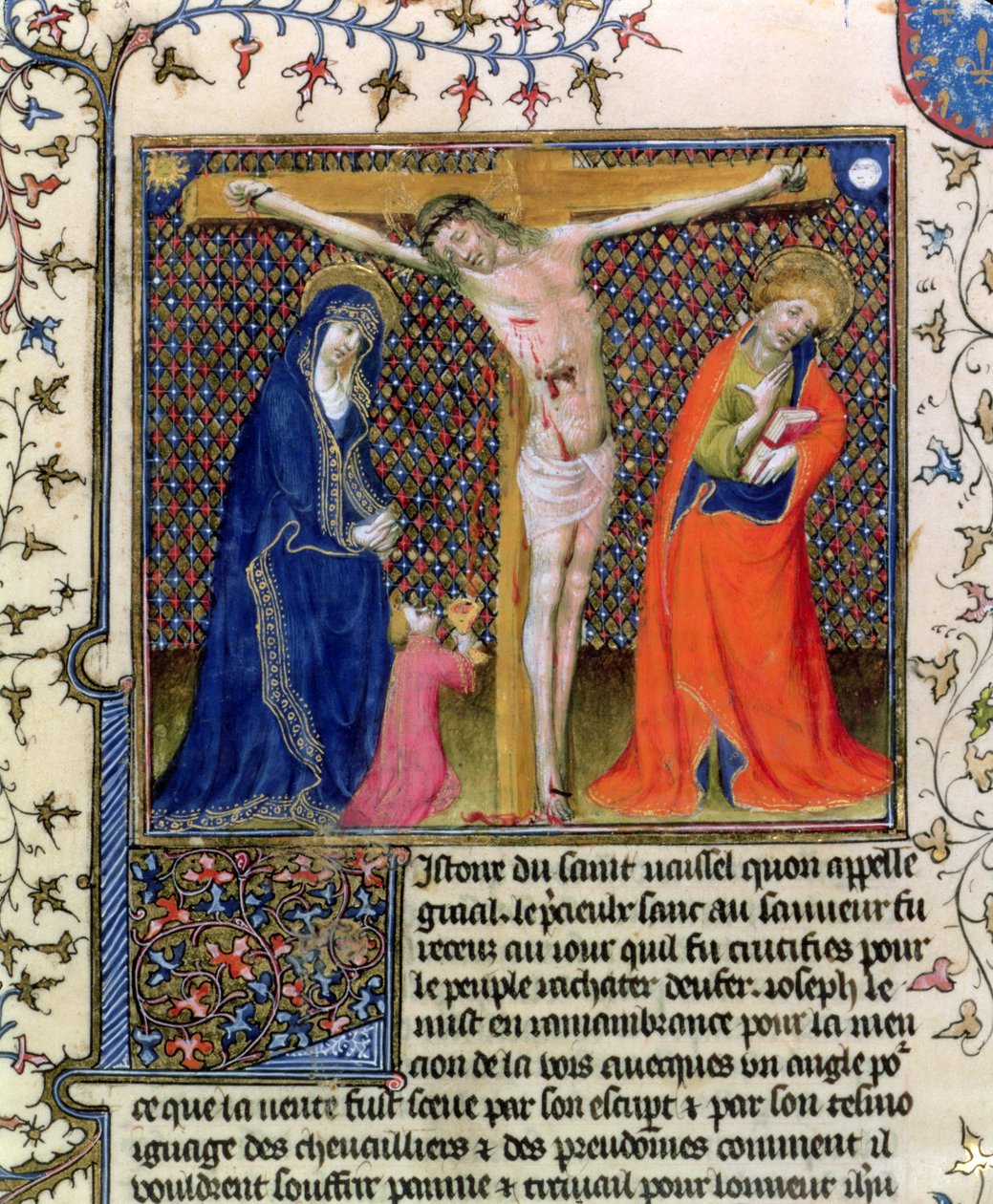 Fr.120. f.520 Arimatai József a Megfeszített Krisztus vérét gyűjti, La Quite de Saint Graalból alkotó: French School