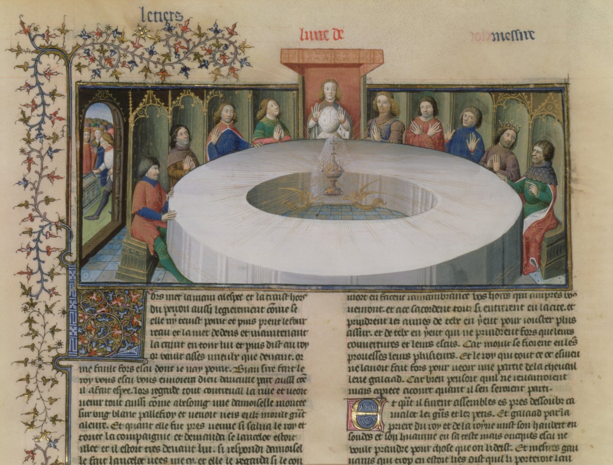 Fr.120 f.524v A kerekasztal lovagjai a Lancelot történetéből, a La Quite de Saint Graalból alkotó: French School
