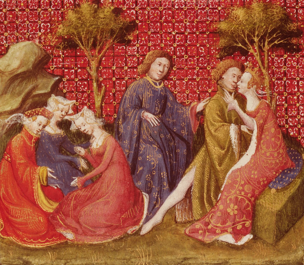 Fr 118 f.219v Hogyan csókolta meg Lancelot Guinevere-t először a Lancelot du Lactól alkotó: French School