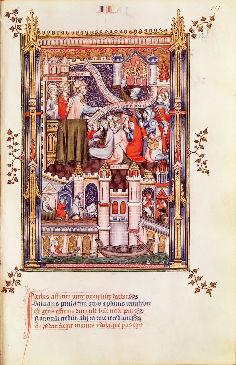 Fr 2091 fol.111 St. Denis prédikál a pogány bálványaikat megtörő párizsiaknak, Vie de St. Denisből, 1317 alkotó: French School