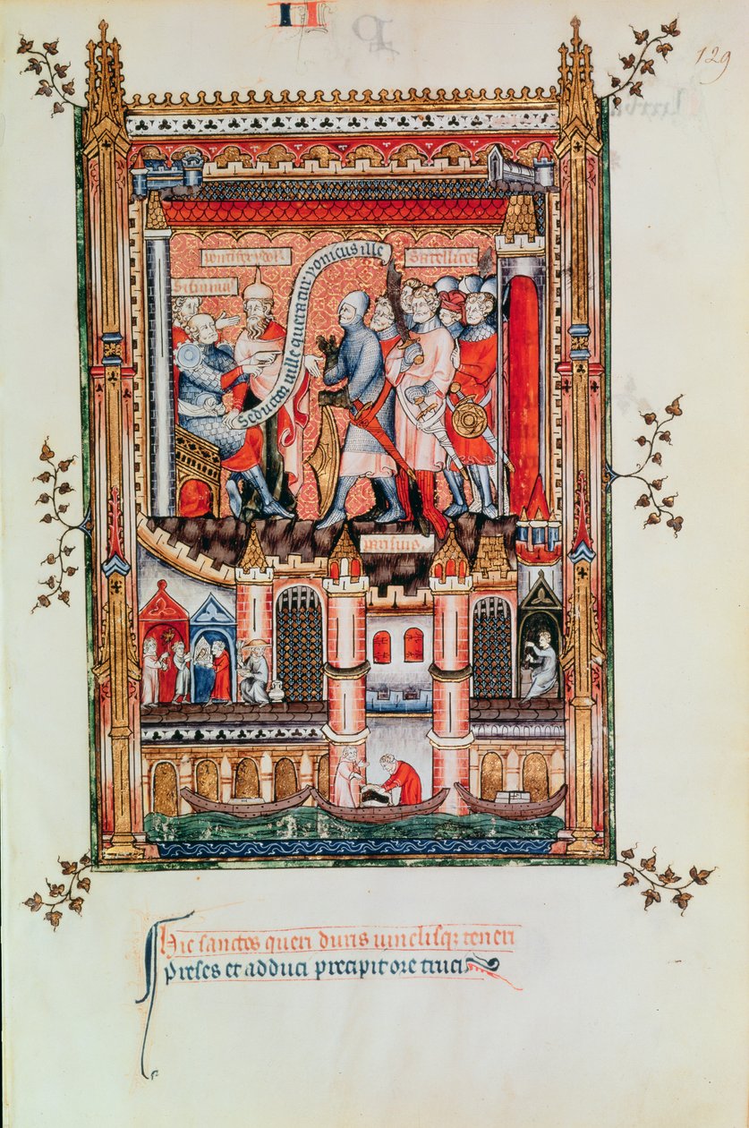 Fr 2091 fol.129 Sisinnius parancsot ad St. Denisnek és eléje hozott társainak, Vie de St. Denisből, 1317 alkotó: French School