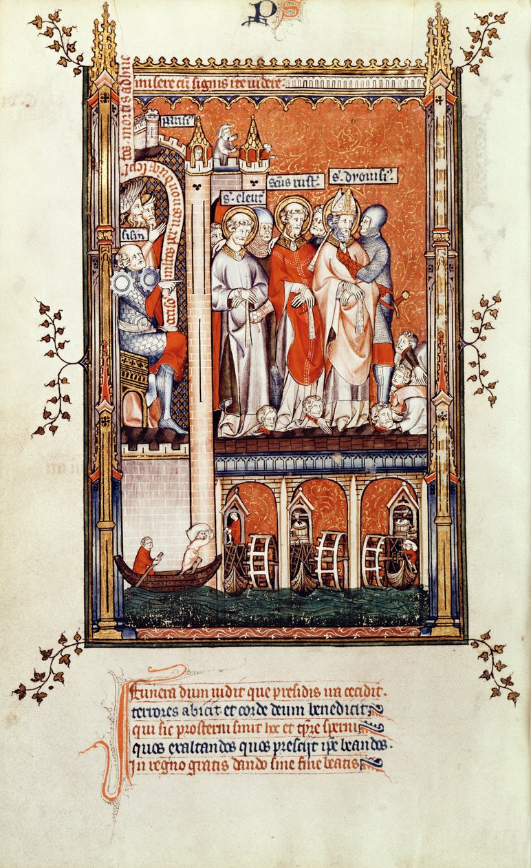 Fr 2092 f.37v Sisinnius, amely más mártírok holttestét mutatja St. Denisnek és társainak, Vie de St. Denisből, 1317 alkotó: French School