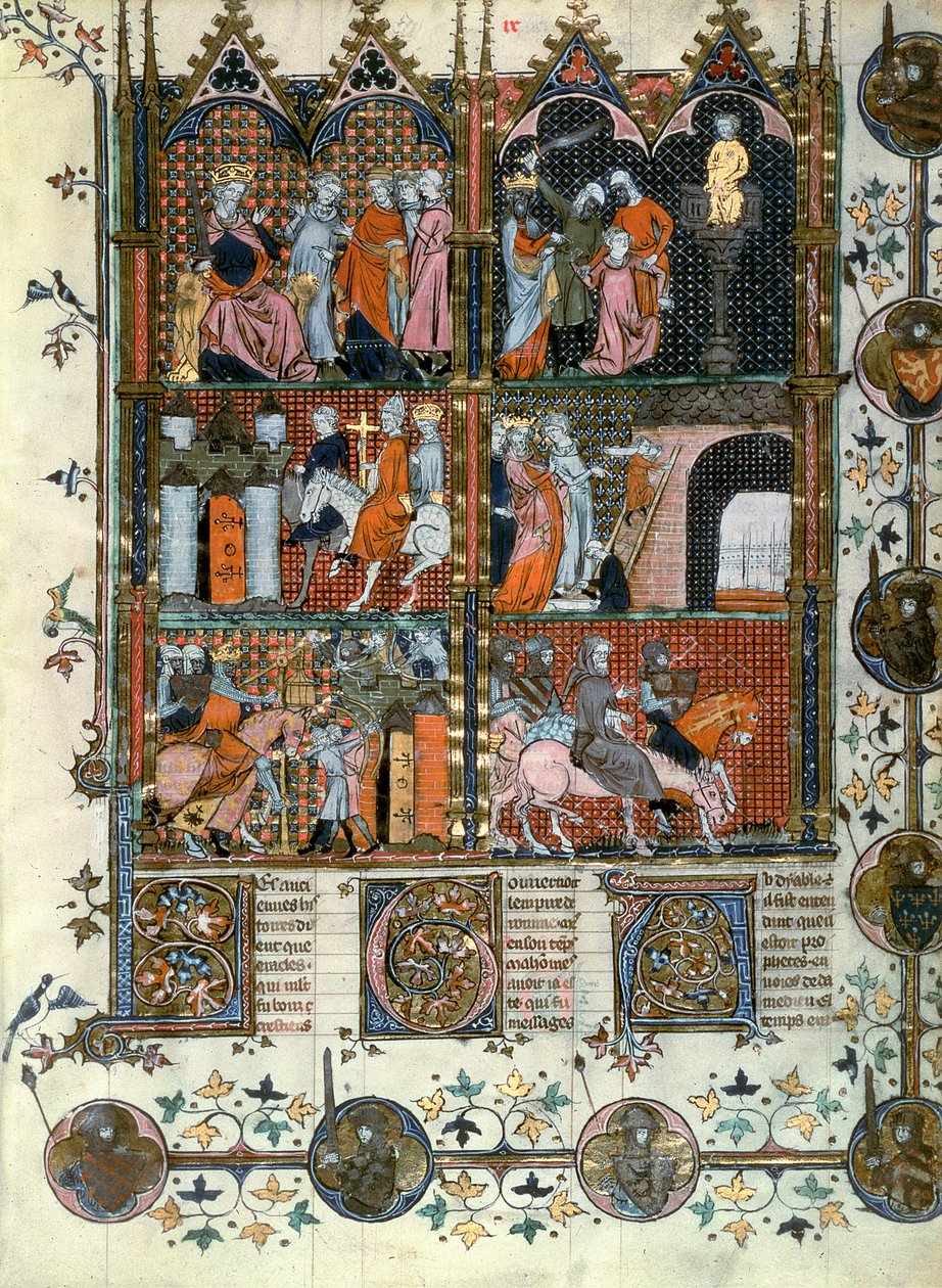 Fr 22495 f9 A keresztes hadjáratok: Jeruzsálem törökök általi elfoglalása és a keresztények lemészárlása, Le Roman de Godefroy de Bouillonból alkotó: French School