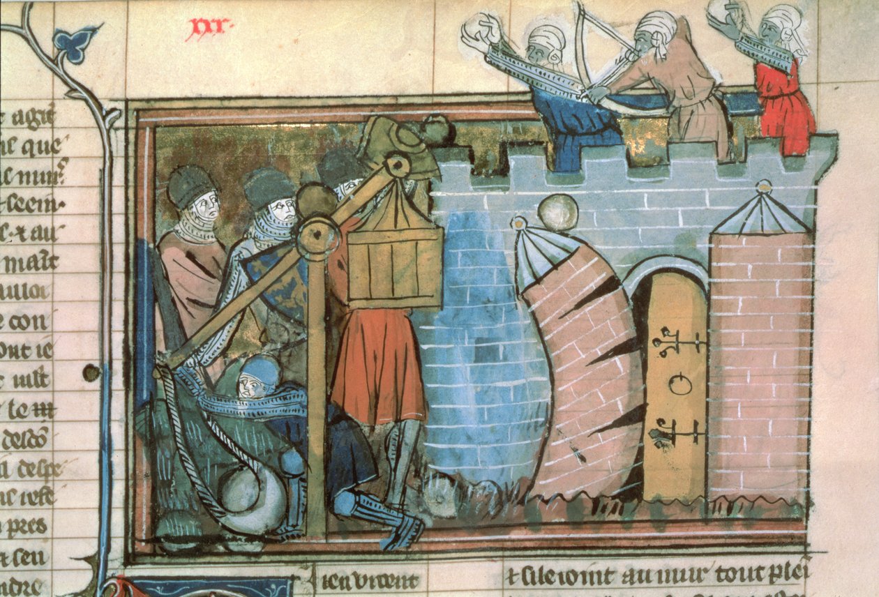 Fr 22495 fol.30 Egy város elleni támadás a keresztes hadjáratok idején, Le Roman de Godefroi de Bouillontól alkotó: French School