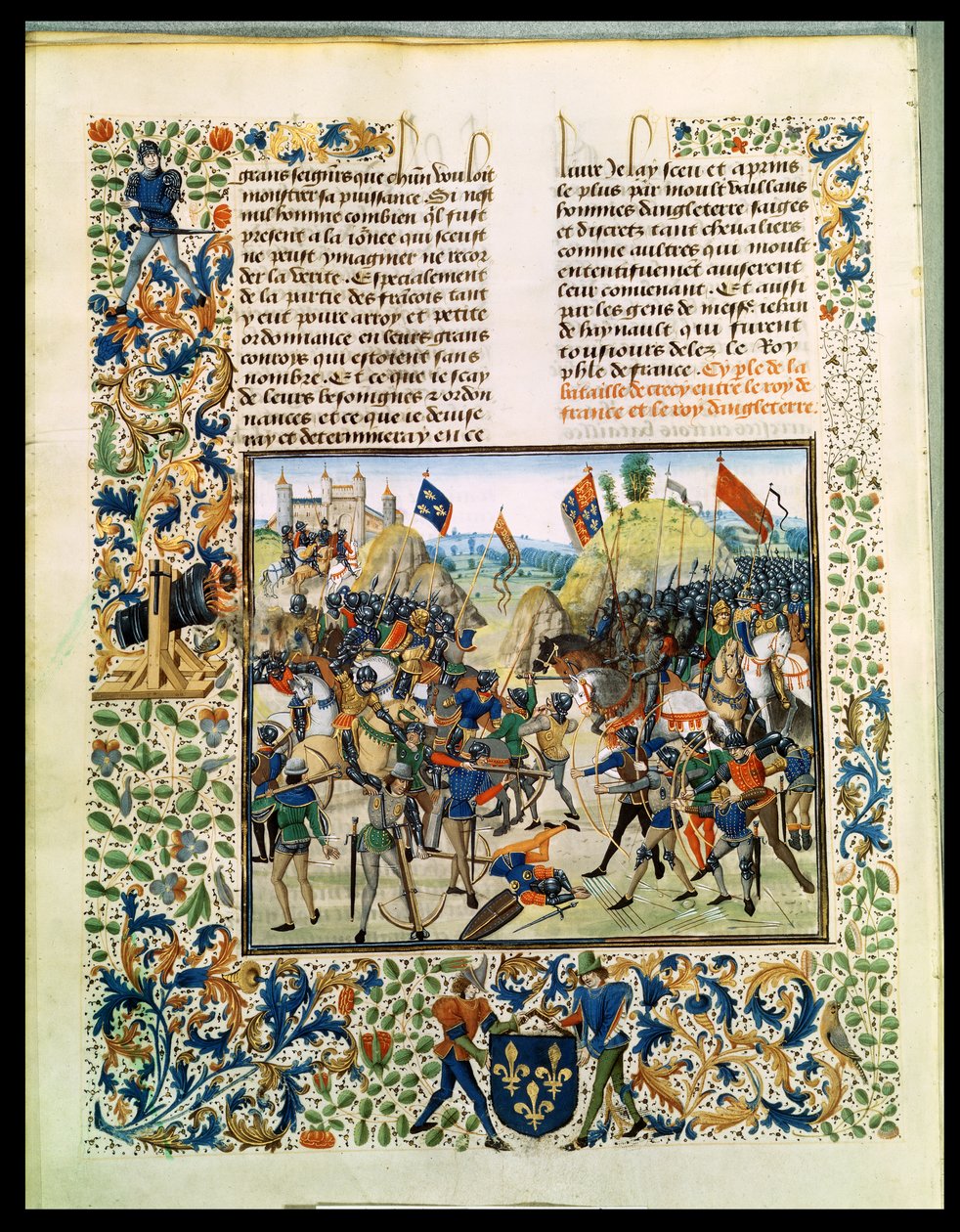 Fr 2643 f.165v Crecy-i csata a százéves háborúból, a Froissarts Chronicle-ból, 1346. augusztus 24. alkotó: French School