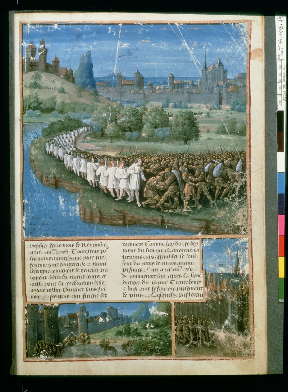 Fr 5594 f.19 Remete Péter első keresztes hadjárata, Sebastien Mamerot által írt Passages faits Outremerből, 1490 körül alkotó: French School