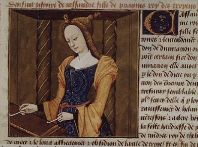 Fr 599 f.29 Kasszandra citromon játszik, a "Des Cleres et Nobles Femmes"-ből. alkotó: French School