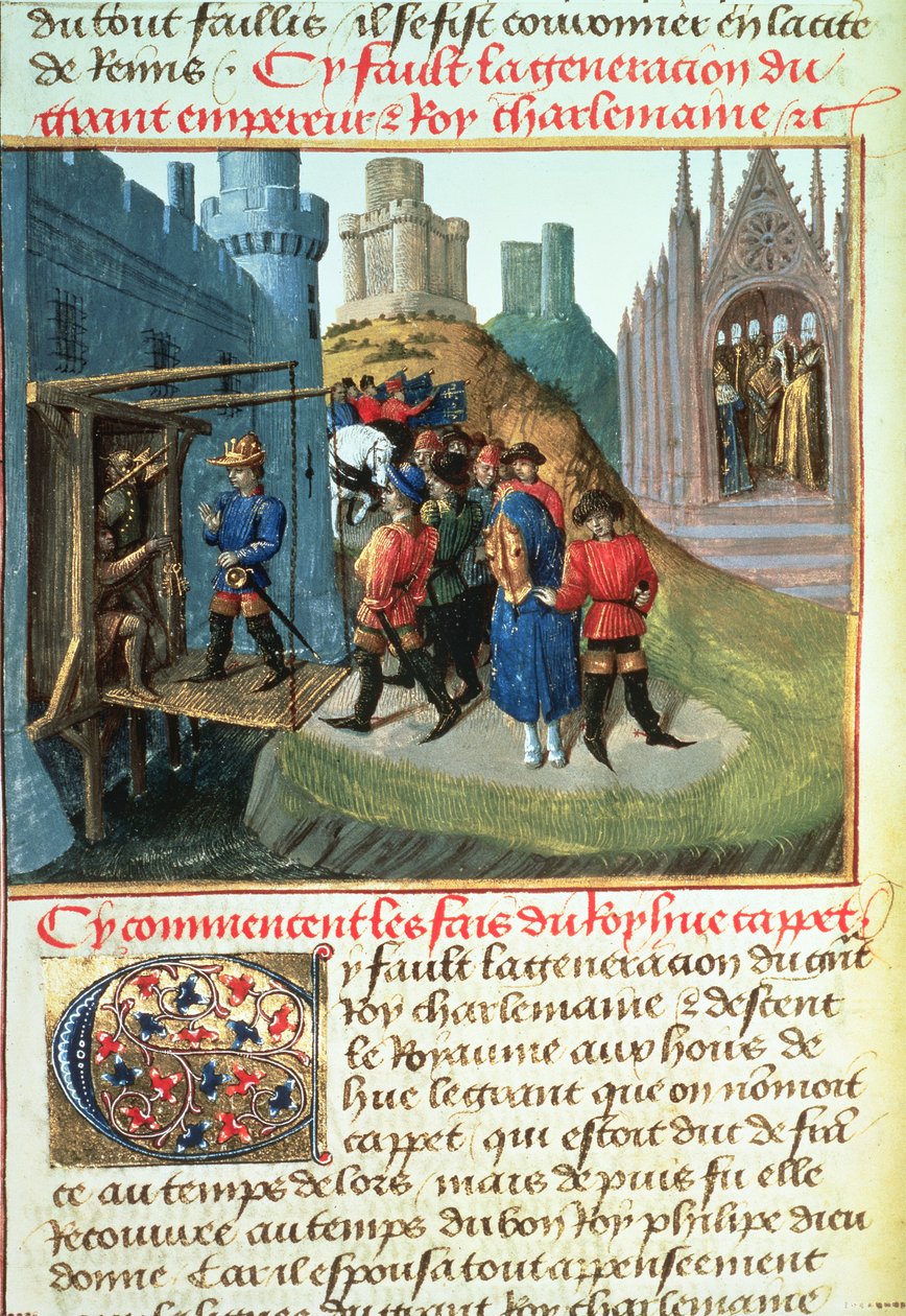 Fr 6465 f.165v Hugues Capet, Franciaország hercege és Asselin püspök alkotó: French School