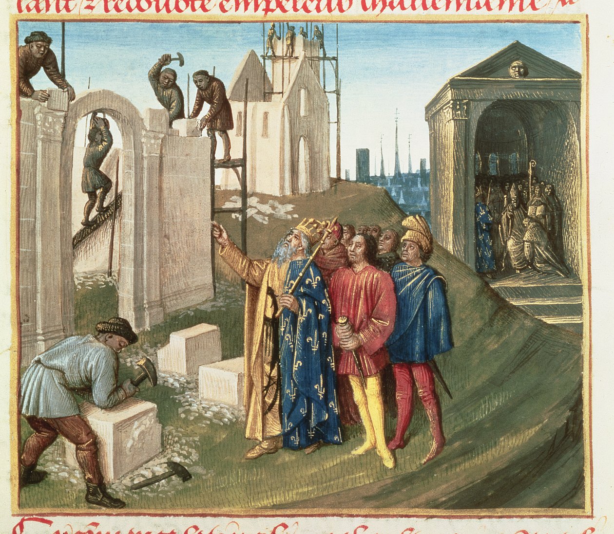 Fr 6465 f.96 Az Aix La Chapelle-i templom építése, Charlemagne (742-814) alkotó: French School