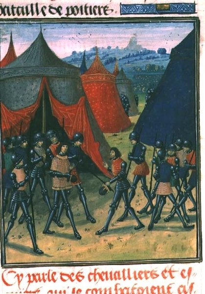 Fr 87 fol.8 A walesi herceg fogadja a francia királyt (vellum) alkotó: French School