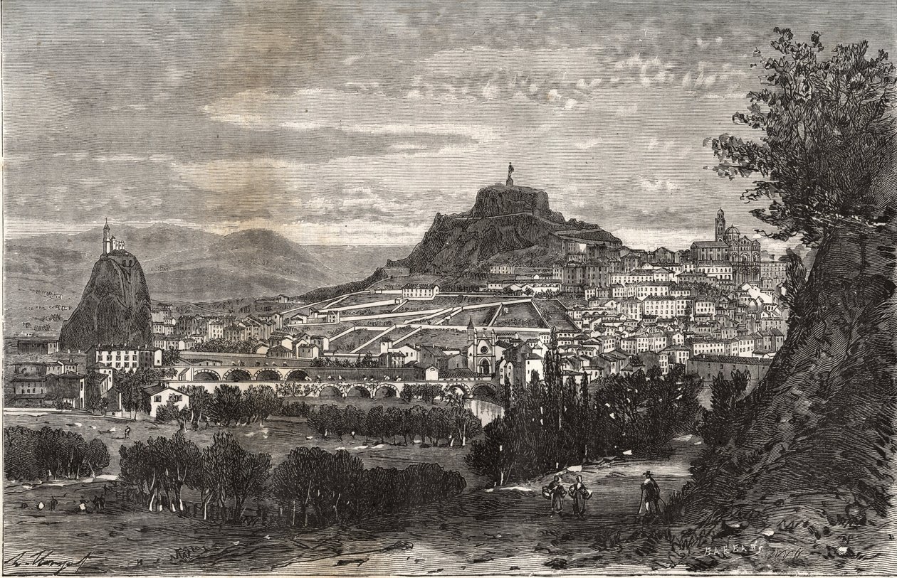 Franciaország, Auvergne, Haute-Loire (43), Le Puy en Velay (Le-Puy-en-Velay) - V. A. Malt-Brown „La France illustrée: földrajz, történelem, közigazgatás statisztika” című metszete. 1884 alkotó: French School
