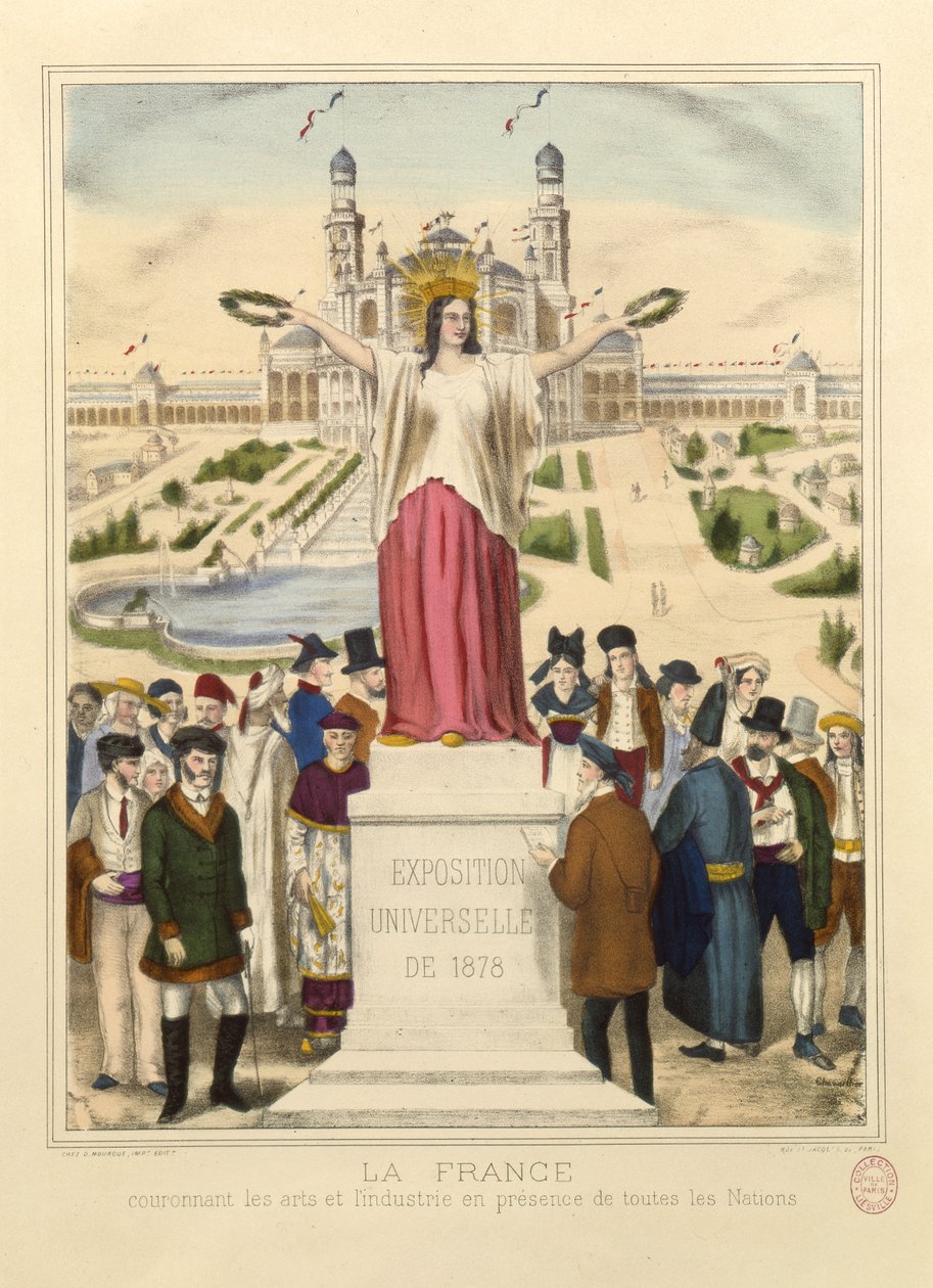 Franciaország babérkoszorúkkal koronázza meg a művészetet és az ipart az 1878-as párizsi Universelle kiállításon alkotó: French School