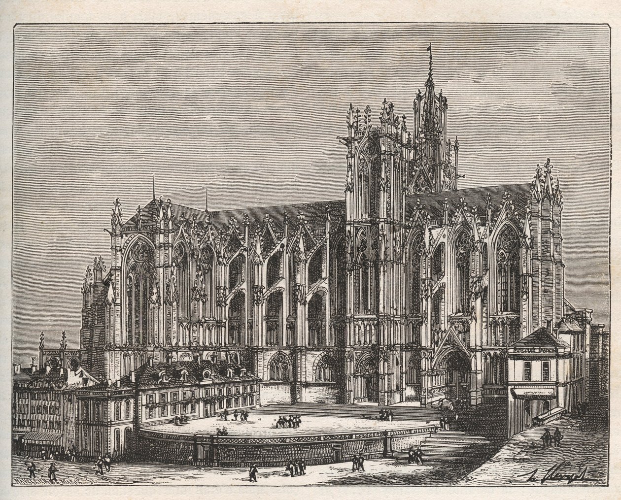 Franciaország, Lorraine, Moselle (57), Metz: Saint Etienne de Metz székesegyház - metszet a „La France illustrée: földrajz, történelem, statisztikai igazgatás” c. művében, V.-A. Malátabarna. 1884 alkotó: French School