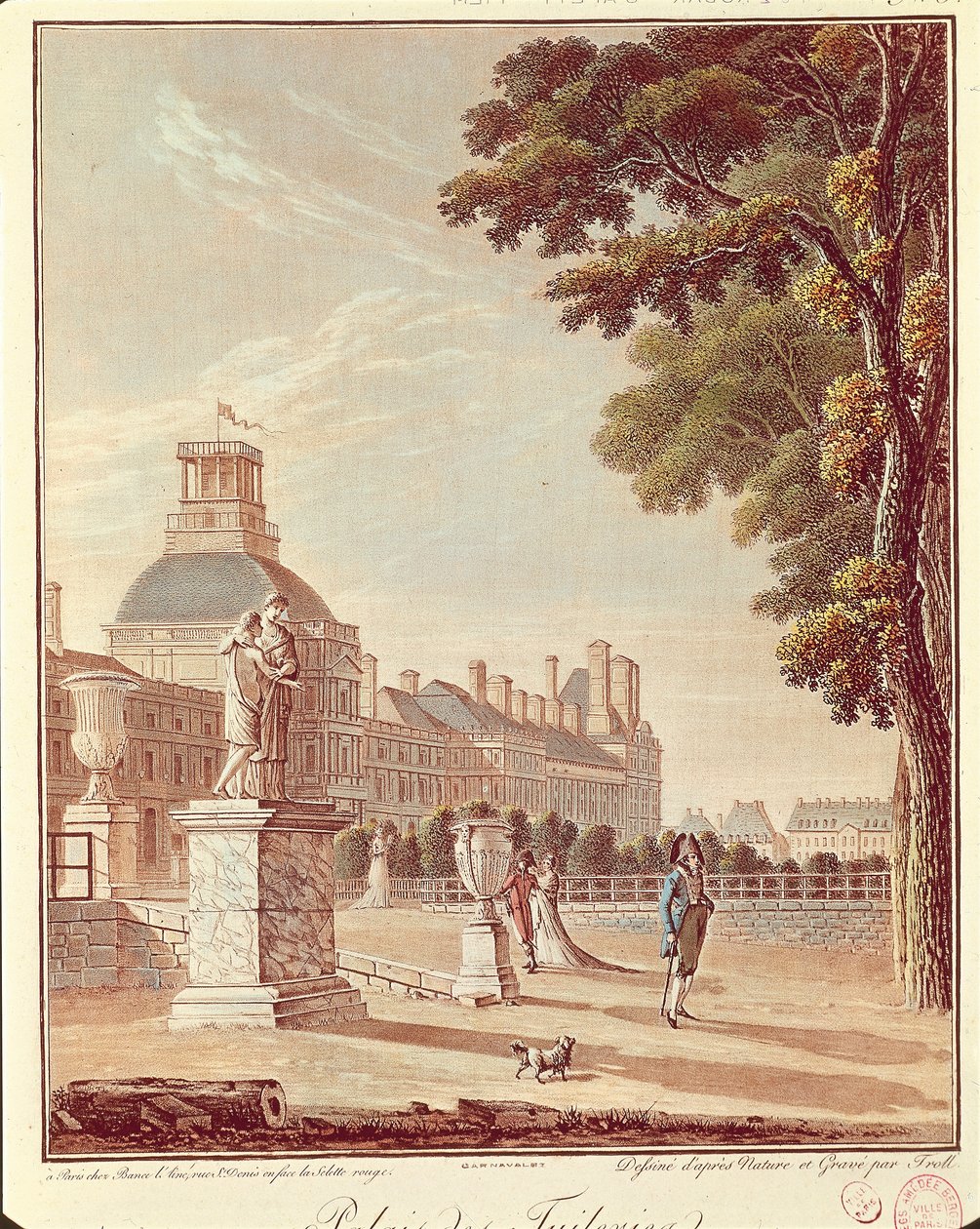 Franciaország, Párizs, Tuileries-palota, metszet alkotó: French School
