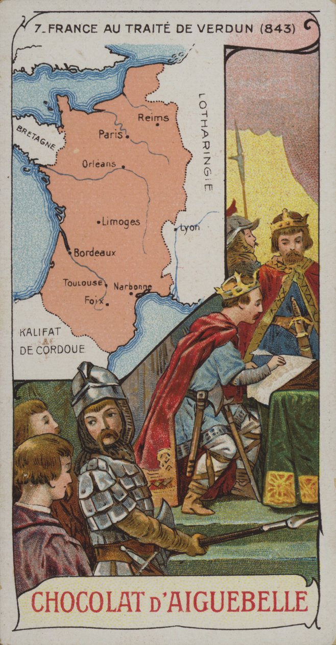 Franciaország a verduni békeszerződés idején, 843 (kromolito) alkotó: French School