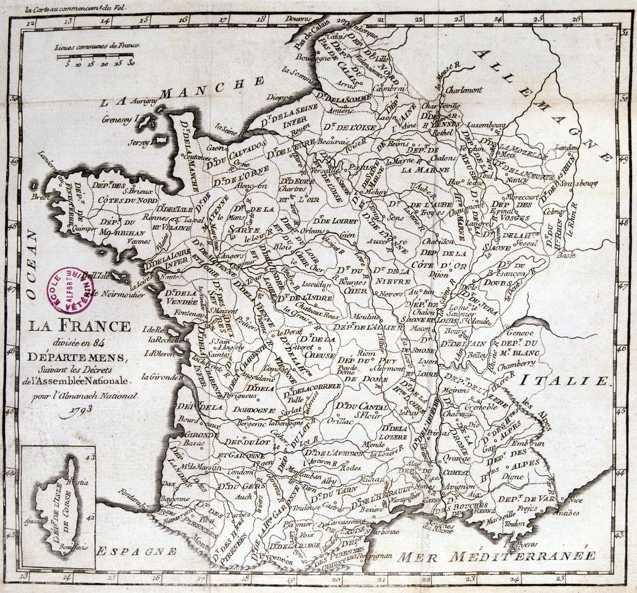 Franciaország az 1793-as nemzetgyűlés rendelete nyomán 84 megyére oszlott alkotó: French School