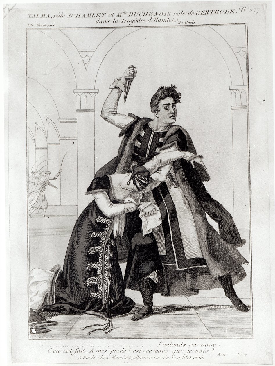 Francois-Joseph Talma (1763-1826) Hamletként és Mademoiselle Duchenois Gertrudeként Shakespeare „Hamletjében”, Jean-Francois Ducis által adaptált, 1769 után alkotó: French School