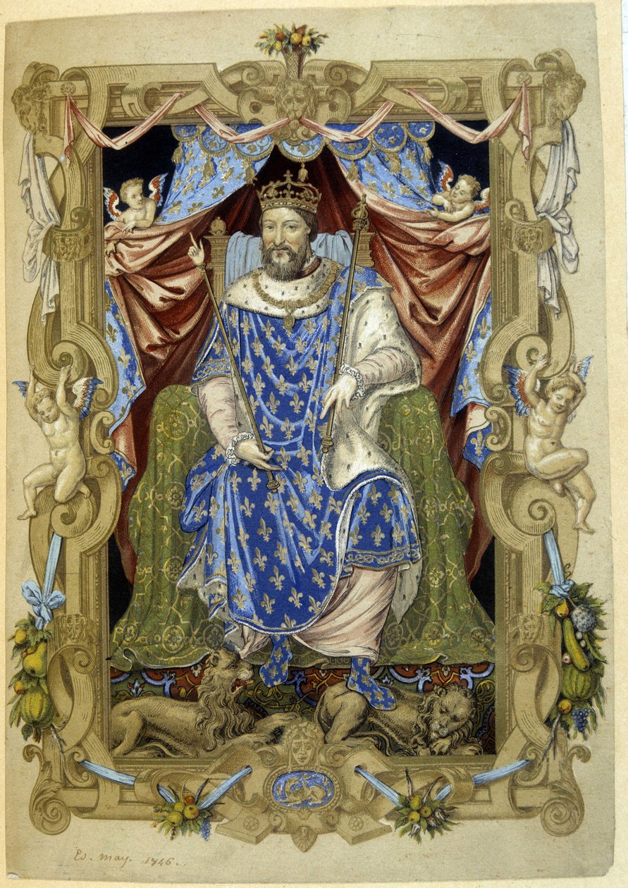 Francois 1. a trónján ünnepélyes ruhában alkotó: French School
