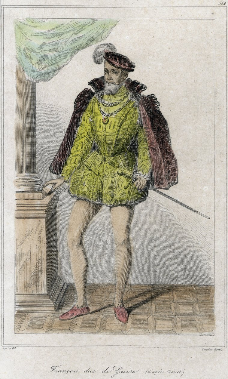 I. Francois Lotaringiai, Guise 2. hercege (1519-1563). Wassy (Vassy) lemészárlásával (1562) indította el az első vallásháborút. Metszet 19. század. alkotó: French School