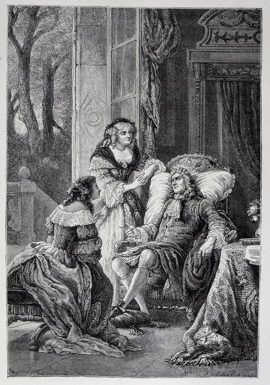 Francois de la Rochefoucauld (1613-1680) Mademoiselle de Sevigne-nel (Marie de Rabutin-Chantal), Marquise de Sevigne dit Madame de Sevigne-nel (1626-1696) és Marie-Madeleine-nel (Marie Madeleine) Pioche de La Vergne-i grófnőkkel beszélget (Madame of the F alkotó: French School