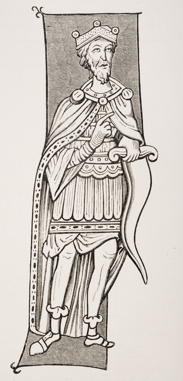 A scramasaxszal felfegyverzett frank főnök vagy király egy 9. századi miniatűr nyomán Paul Lacroix (1806-84) 1847-ben megjelent „Le Moyen Age et La Renaissance” című művéből. alkotó: French School