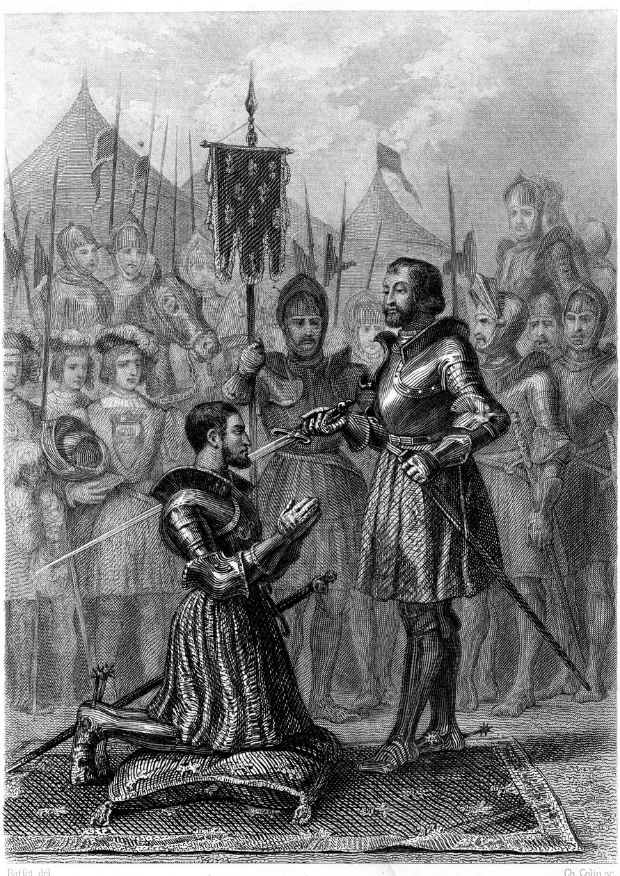 1. François, fegyveres lovag a marignani csata után (1515). 19. század (metszet) alkotó: French School