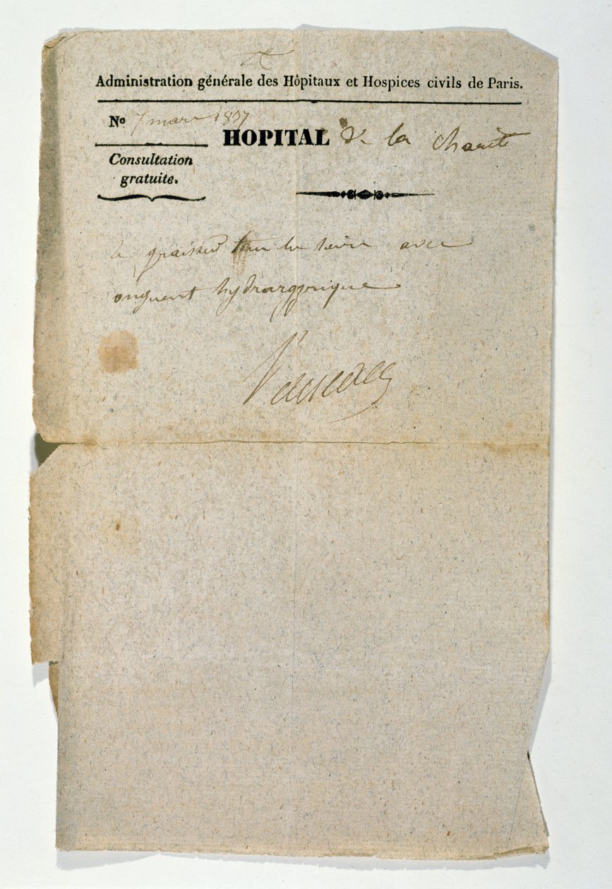 Ingyenes recept a párizsi Hopital de la Charite-tól, 1837. március 7 alkotó: French School