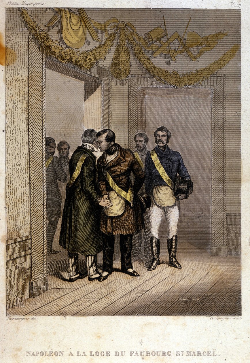 Szabad alkotás: Napóleon Joseph Charles Paul Bonaparte, becenevén Jerome herceg vagy Plonplon, akit Faubourg Saint Marcel templomának bejáratánál azonosítanak. Metszet a szabadkőművesség és az ókori titkos társaságok festői történetéből alkotó: French School