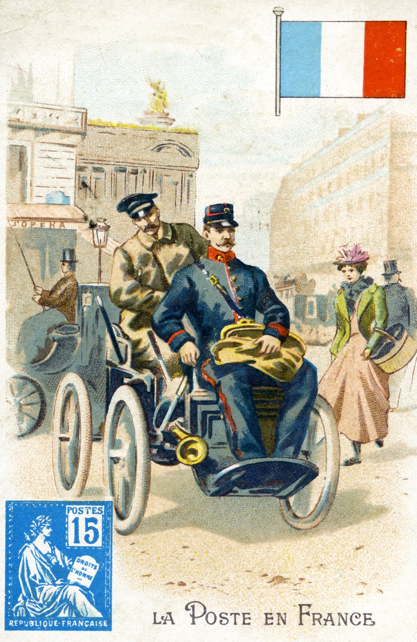 Francia postás elektromos meghajtású járműben, 19. század vége alkotó: French School