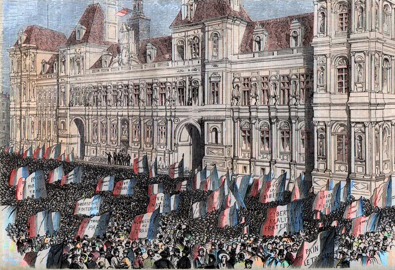 1848. évi francia ideiglenes kormány – 1848. évi ideiglenes kormány – 1848. áprilisi választások – a párizsi Hotel de Ville munkásainak demonstrációja (március 17. alkotó: French School