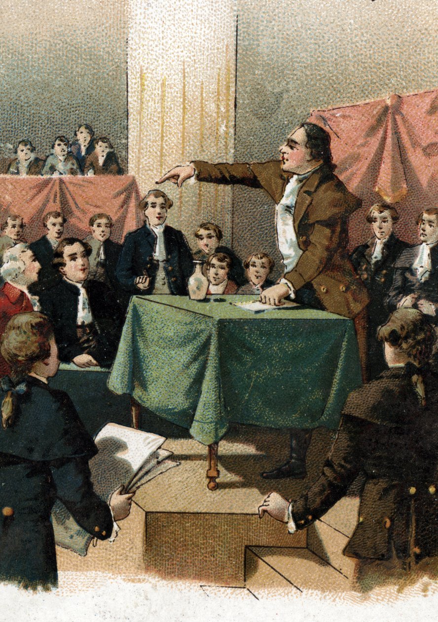 Francia forradalom – Georges Jacques Danton (1759-1794) azt kiáltja, hogy „a legyőzéshez merészségre van szükségünk, és mindig merészségre”” 1792. augusztus (francia forradalom: Georges Danton beszél: „” Merészségre van szükségünk, és még több merészségre, alkotó: French School