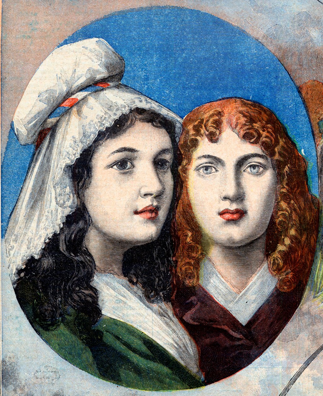 Francia forradalom – A francia hősnők: Felicite (1770-1841) és Theophile (1875-1819) Fernig nővérei, akik férfinak öltözve harcoltak az osztrákok ellen, hogy nézzék apjukat 1792-ben - illusztráció az augusztus 7-i „Le Petit Journal”-ból 1894 alkotó: French School