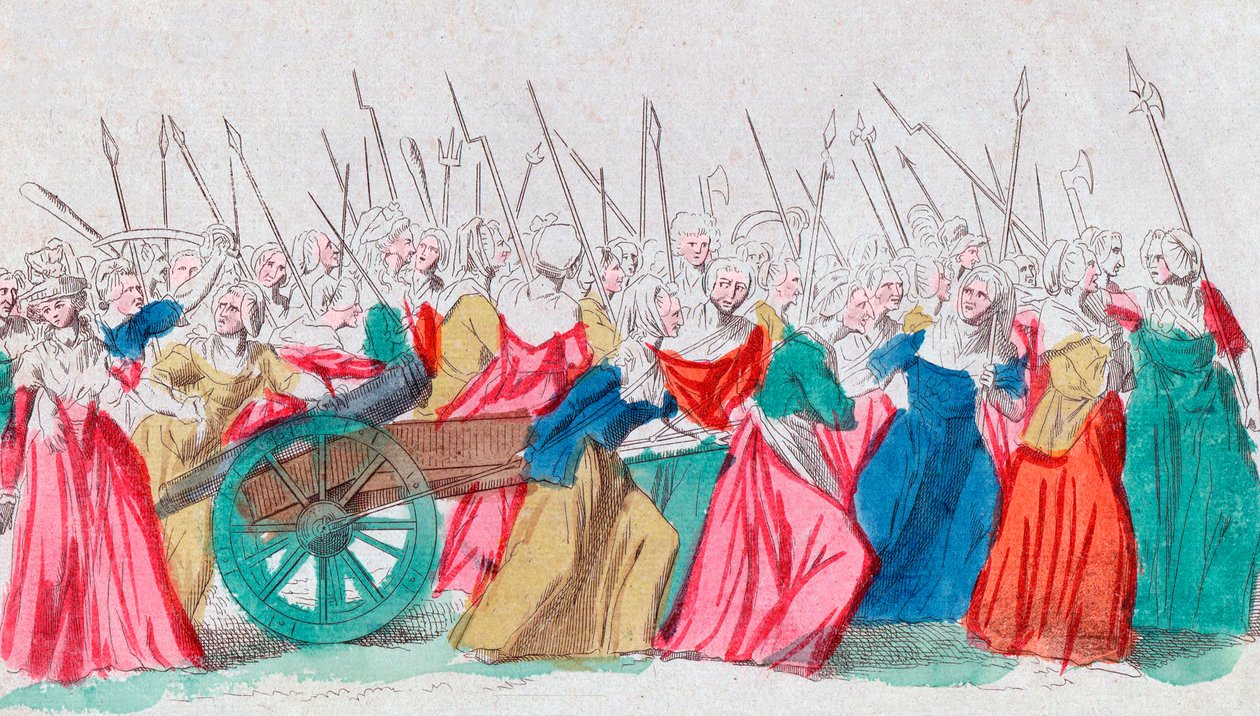 Francia forradalom: „A Versailles, a Versailles”” La marche des femmes sur Versailles 1789.05.10. (A nők márciusa Versailles-ban, Párizs, 1789. október 5.) alkotó: French School