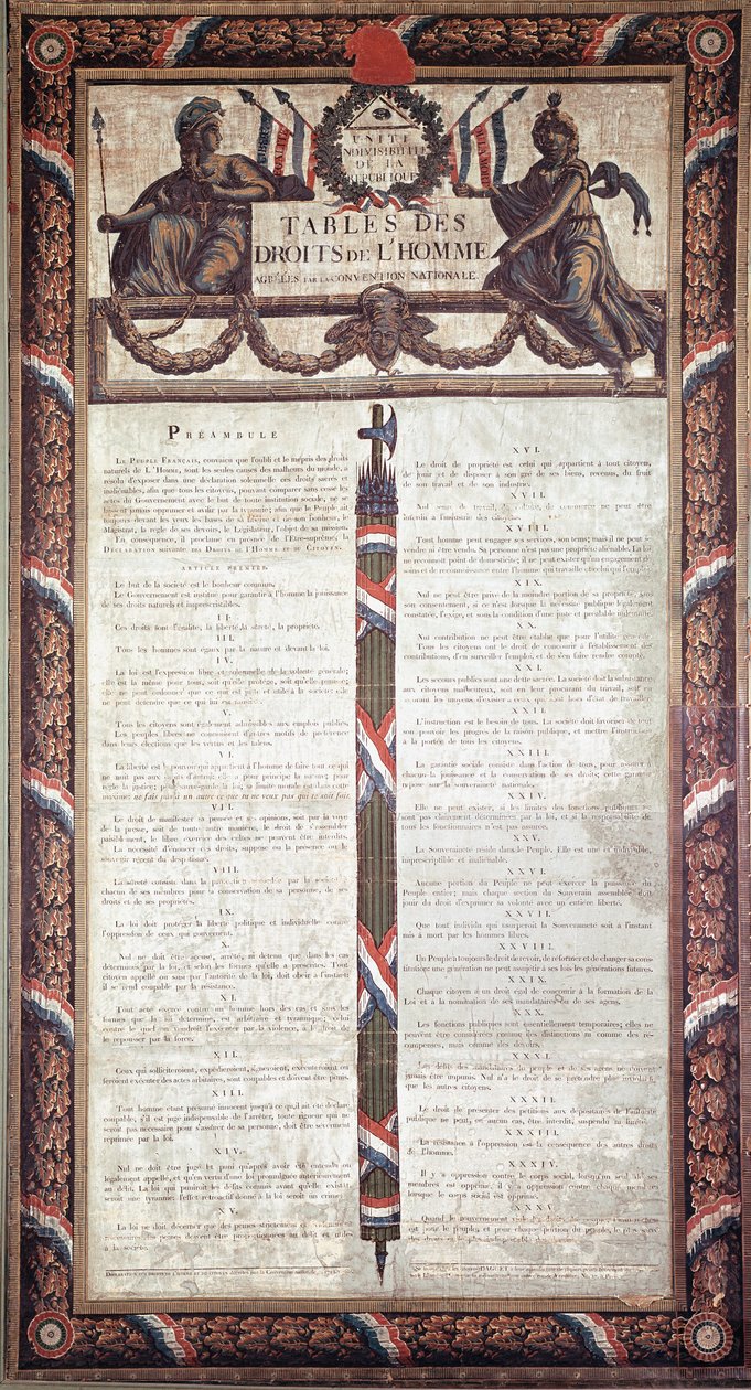 Francia forradalom: Emberi és állampolgári jogok nyilatkozata (litográfia. XVIII. század) alkotó: French School