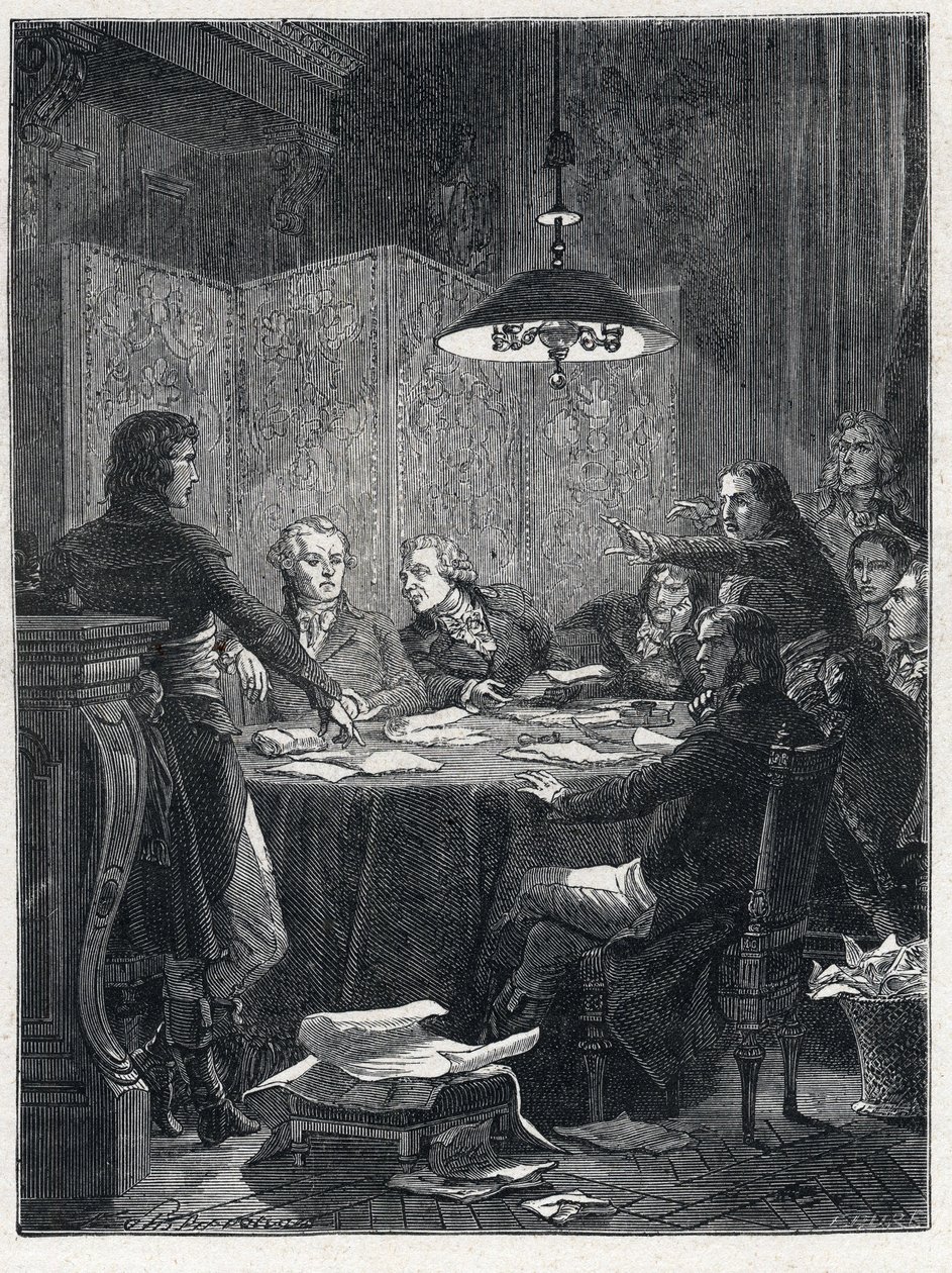 Francia forradalom: A Közmentési Bizottság ülése, a Nemzeti Konvent által 1793-ban felállított forradalmi kormány. alkotó: French School