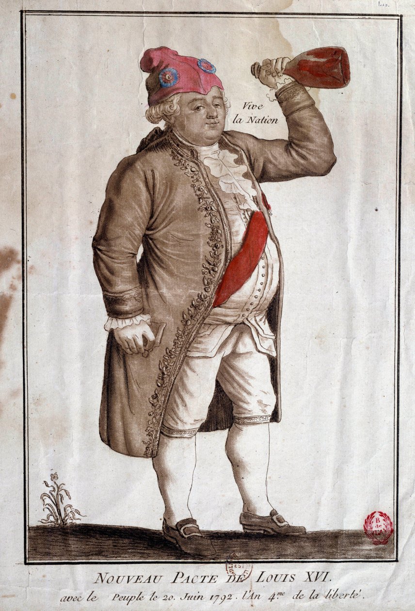 Francia forradalom: „” XVI. Lajos új egyezménye a nemzettel (1792.06.20.)”” Névtelen metszet a 18. századról. Párizs, az Arzenál könyvtára alkotó: French School