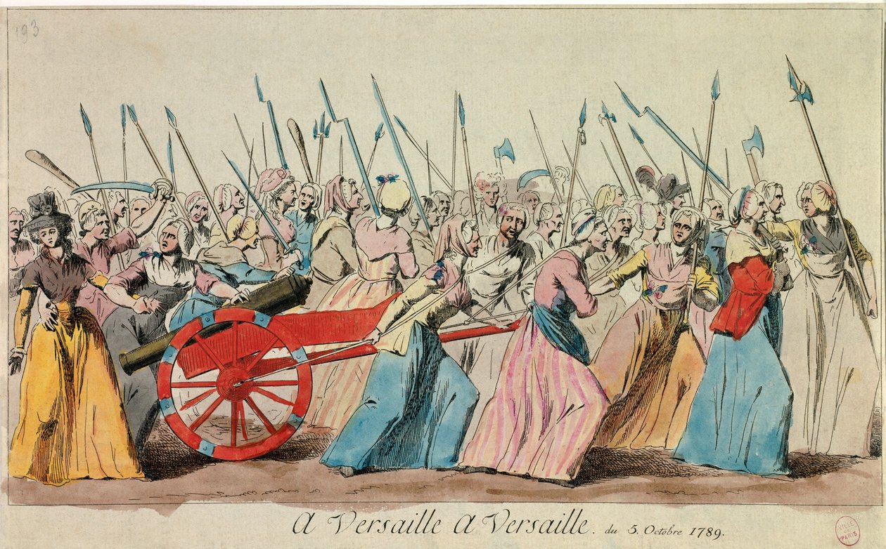 Francia forradalom: „A nők menetelése Versailles-ban október 5-én alkotó: French School