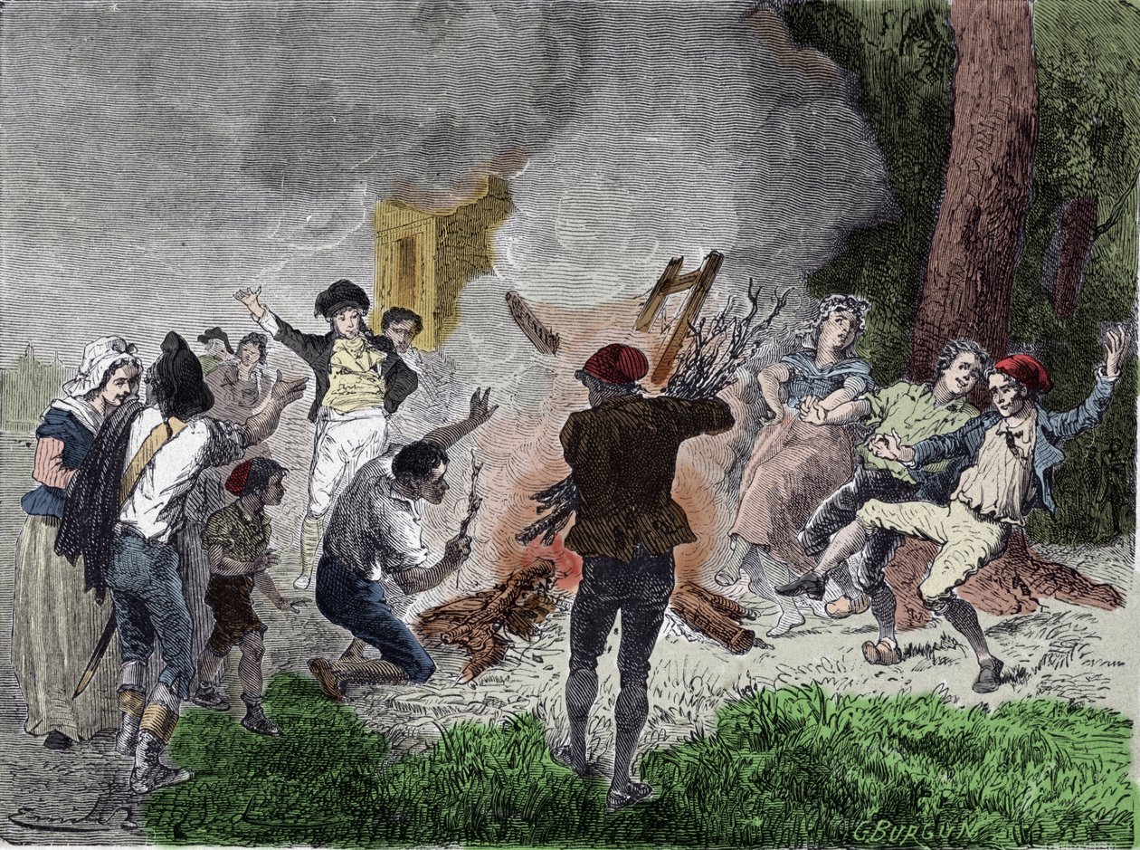 Francia forradalom: „” Az emberek 1792 szeptemberében elégették Claude Chappe távíróját a menilamounti Saint-Fargeau parkban, azt hitték, hogy ez egy olyan eszköz, amely a templom börtönébe zárt királyi családdal való kommunikációt szolgálja”” „Vésés alkotó: French School