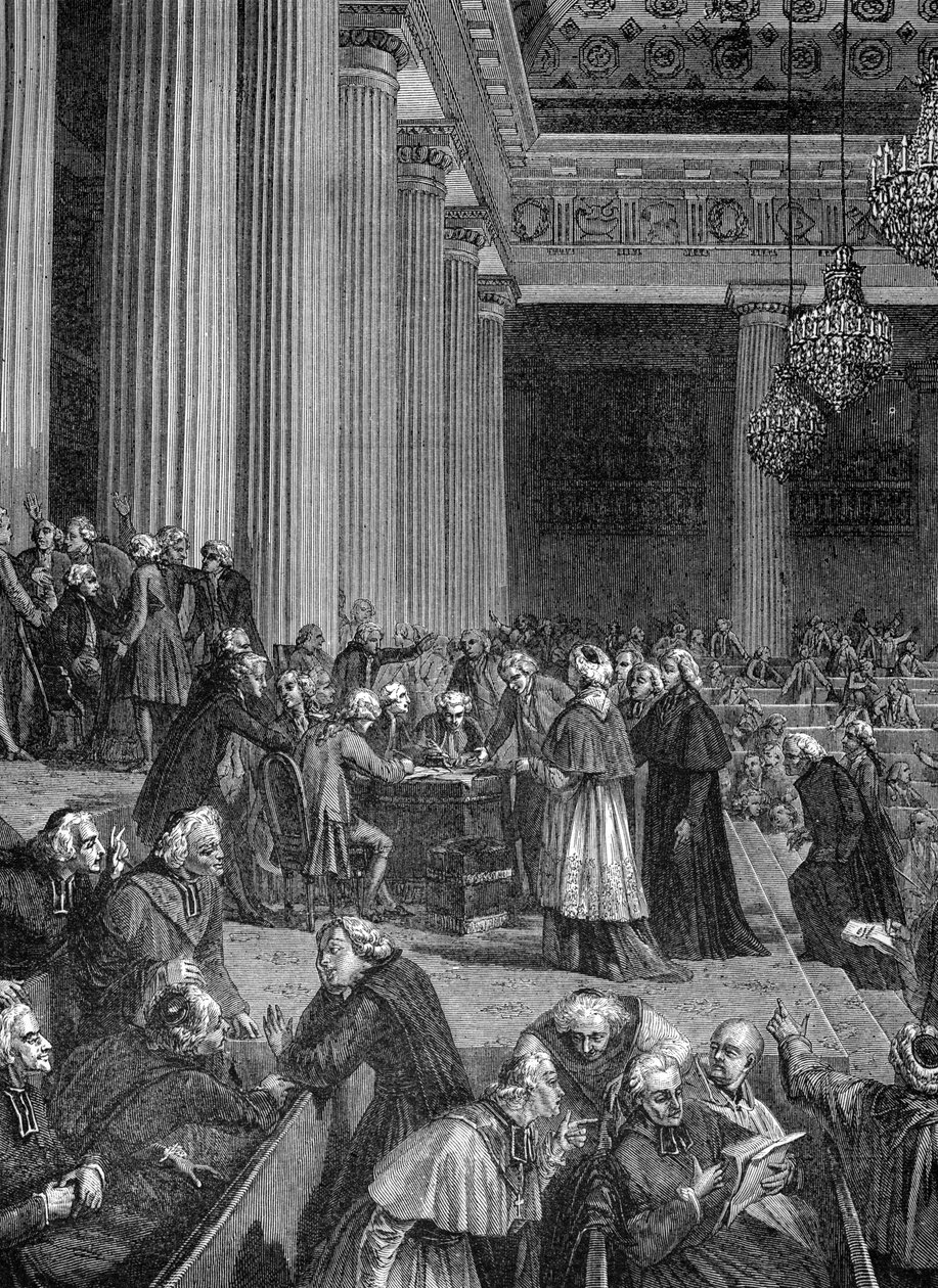 Francia forradalom: a privilégiumok eltörlése a nemzetgyűlésen 1789-ben (metszet) alkotó: French School