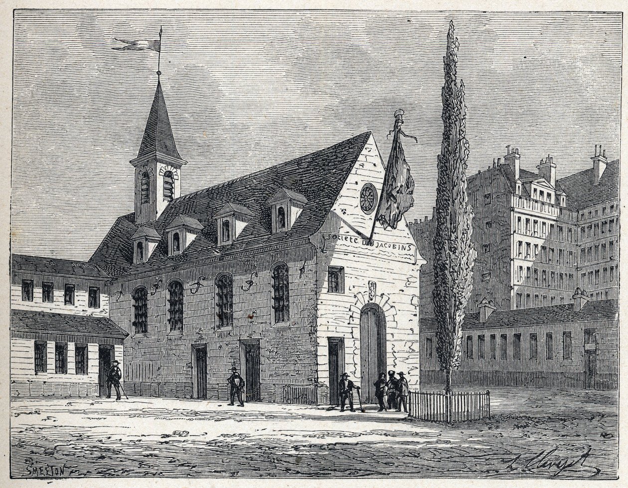 Francia forradalom: a párizsi Jacobins klub találkozóhelye, egy korábbi kolostor a Saint-Honore kerületben (Saint Honore). Metszet 1889-ből. Magángyűjtemény. alkotó: French School